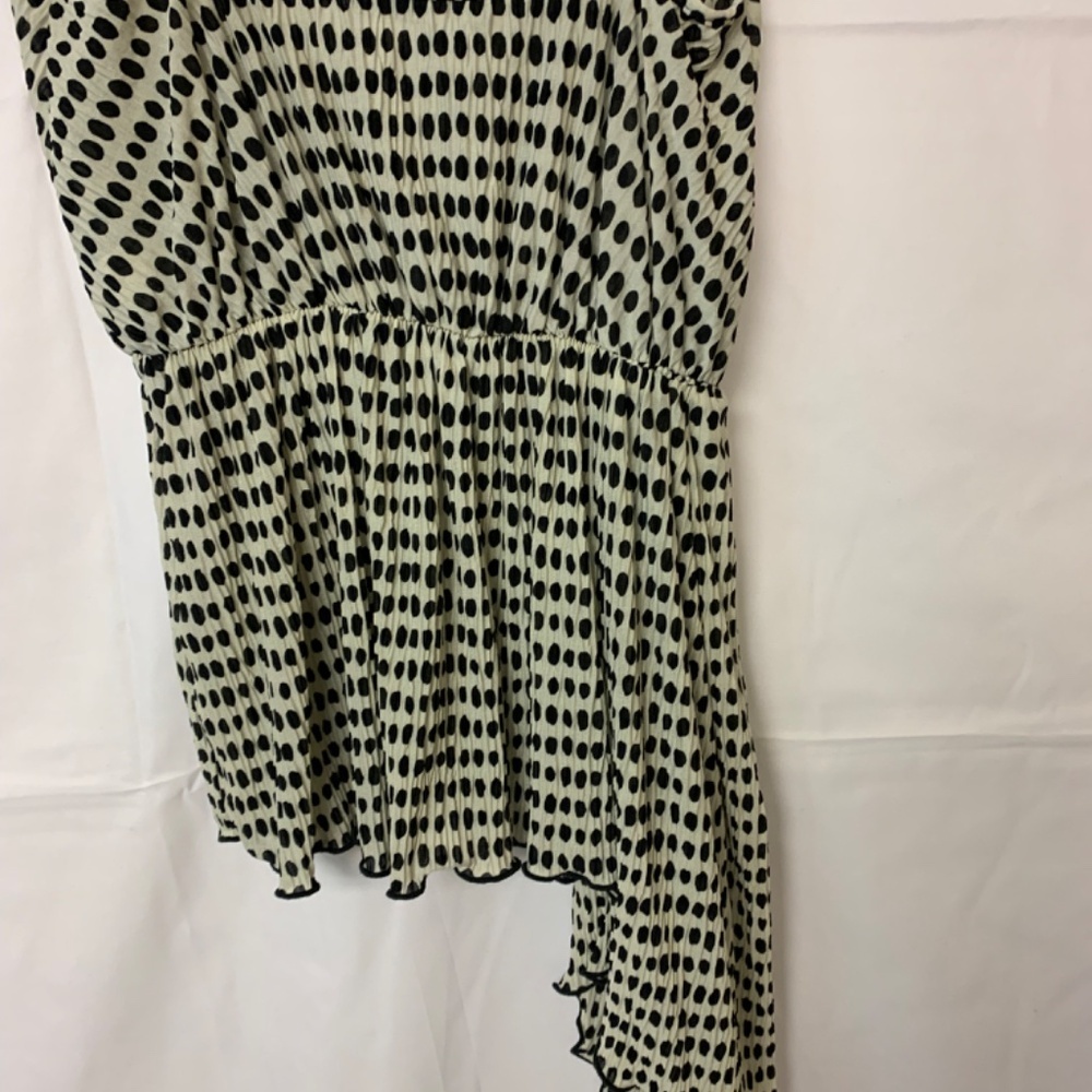 ZARA blouse SZ S beige & black dots asymmetrical hem unique bohemian polka dot - Picture 6 of 11
